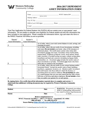 Fillable Online Dependent Asset Information Form Fax Email