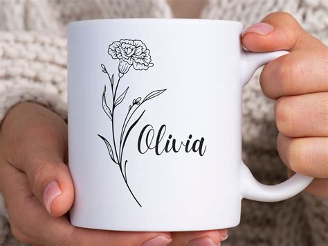 Custom Birth Month Flower Mug Birth Month Flower Name Mug Personalized