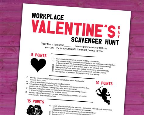 Valentine S Day Workplace Scavenger Hunt Printable Team Building Activity Work Or Office Party