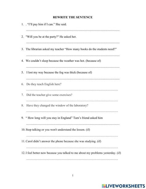 Rewrite The Sentence Interactive Worksheet Live Worksheets