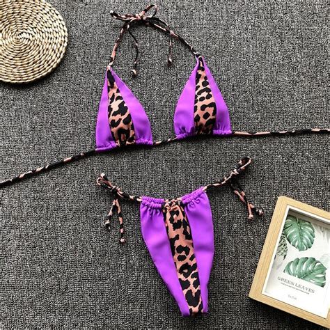 Rivertrip Leopard Printing Bikini String Swimwear Women High Cut