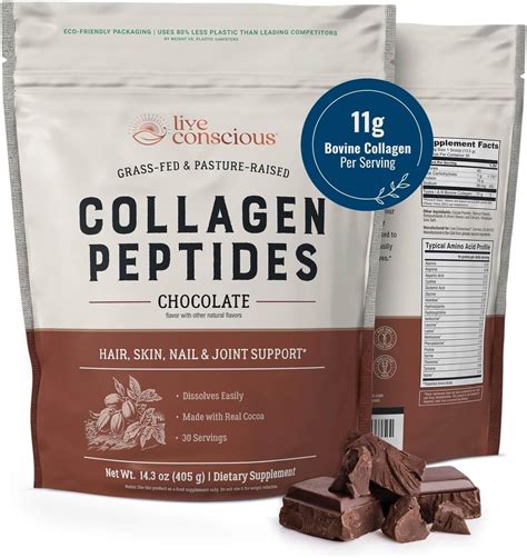 Live Conscious Collagen Peptides Powder Chocolate Collagen Powder Hair Skin