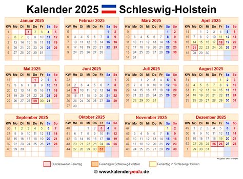 Kalender 2025 Schleswig Holstein Ferien Feiertage Pdf Vorlagen