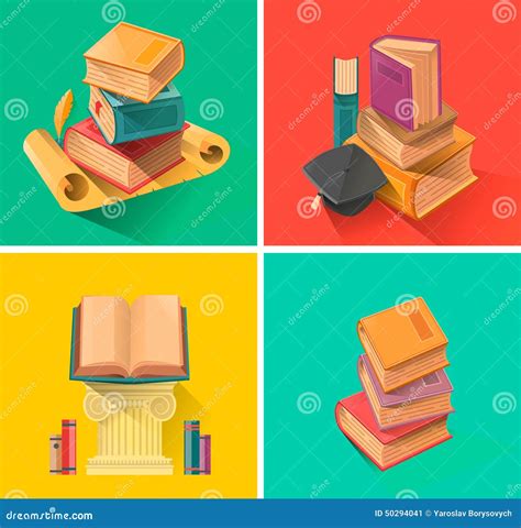 Set Of Book In Flat Design Stock Vector Illustration Of Book