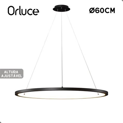 Lustre Pendente Luminária Orluce Aro Arco Preto Led 60Cm no Shoptime