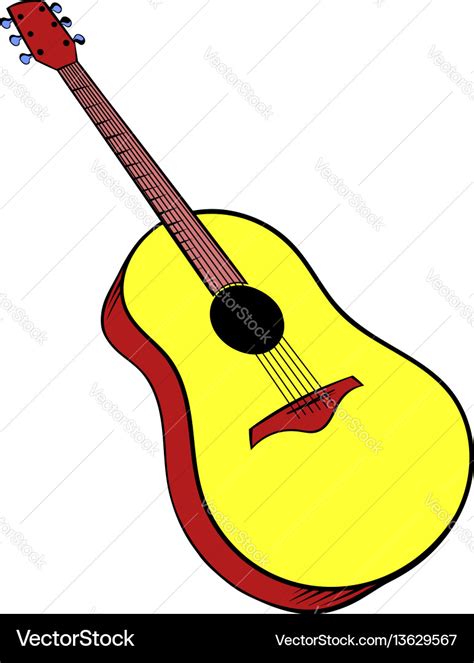 Wooden Acoustic Guitar Icon Cartoon Royalty Free Vector