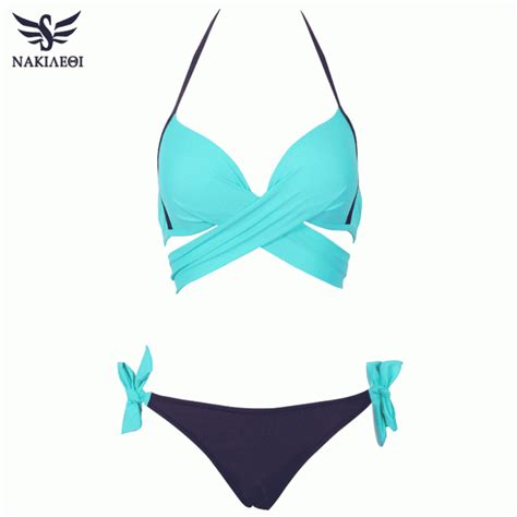 NAKIAEOI Sexy Bikini Women Swimsuit Push Up Swimwear Criss Cross Bandage Halter Bikini Set Beach