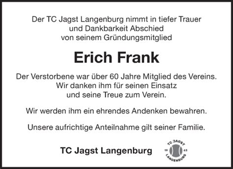 Traueranzeigen von Erich Frank Südwest Presse Trauer