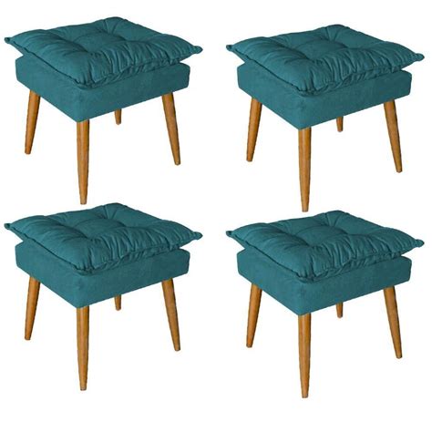 Kit Puff Puf Banqueta Opala Para Quarto Sala Recep O Suede Azul