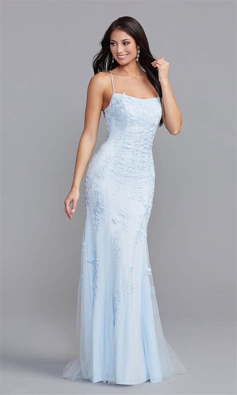 Long Blue Prom Dress With Statement Back Promgirl