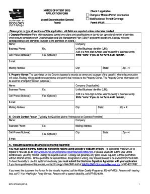 Fillable Online Fortress Wa Notice Of Intent NOI Application Form