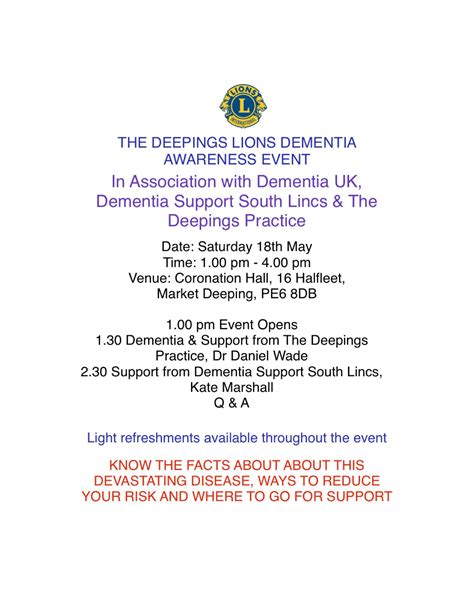 The Deepings Lions Dementia Awareness Event Dementia Support South Lincs