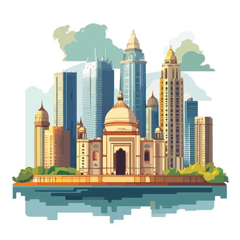 Colorful Mumbai Skyline Vector Cartoon Illustration Premium Ai