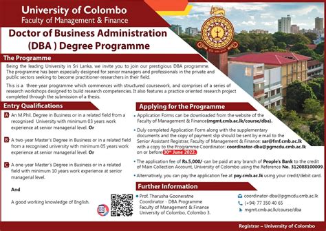 Doctor Of Business Administration Dba Degree Programme 2022 Faculty