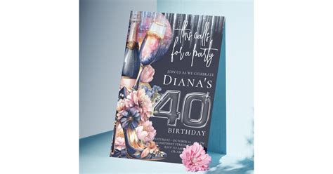 40th Birthday Blue Pink Heel Champagne Invitation Zazzle