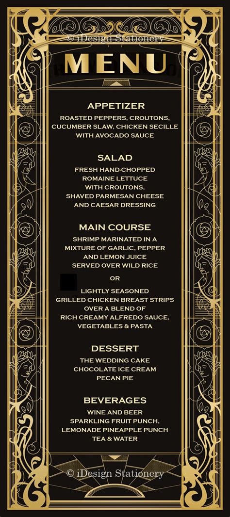 Great Gatsby Menu Printable Menu Cards For Wedding Etsy