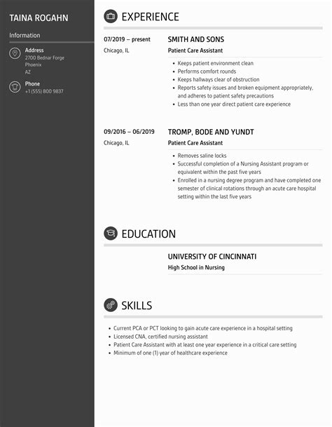 Patient Care Assistant Resume Samples | Velvet Jobs