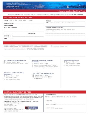 Fillable Online Accommodation Booking Form Section A Personal Details