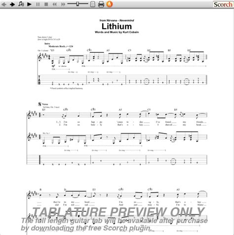 Nirvana Lithium Guitar Tab : Free Guitar Tab