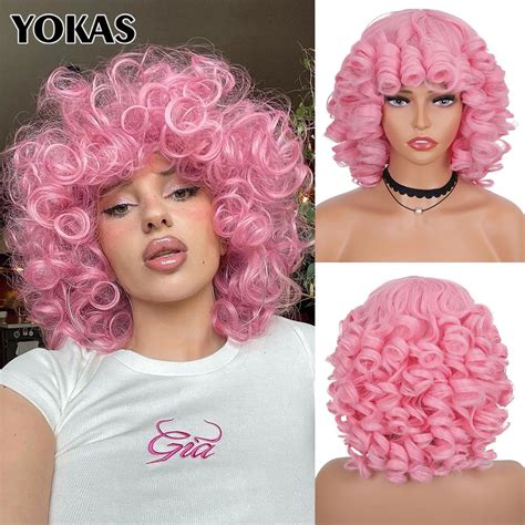 Cabelo Curto Afro Kinky Encaracolado Perucas Sint Ticas Franja Para