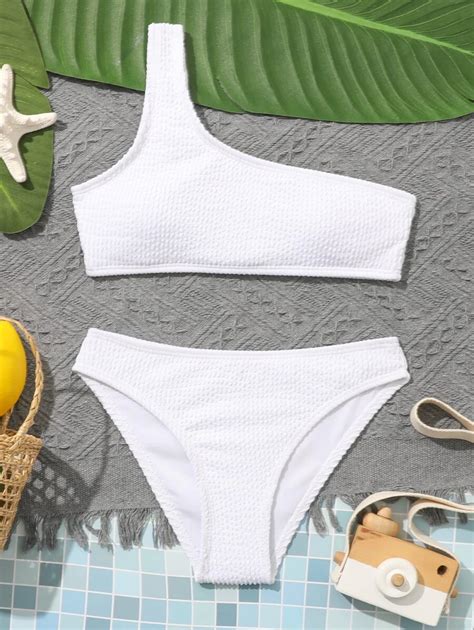 Conjunto De Bikini De Hombro Nico Liso Para Ni A Preadolescente Playa