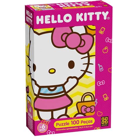 Quebra Cabeça Hello Kitty - Quebra Cabeça Hello Kitty 100 Peças Grow - Fátima Criança