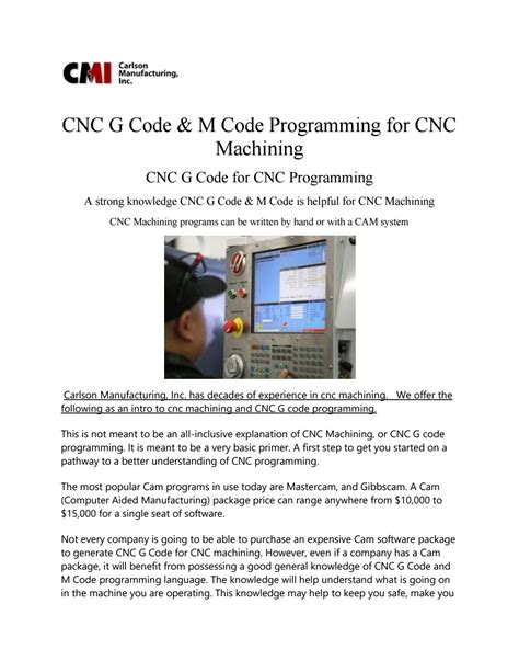 Cnc G Code And M Code Programming For Cnc Machining By Carlson80 Issuu