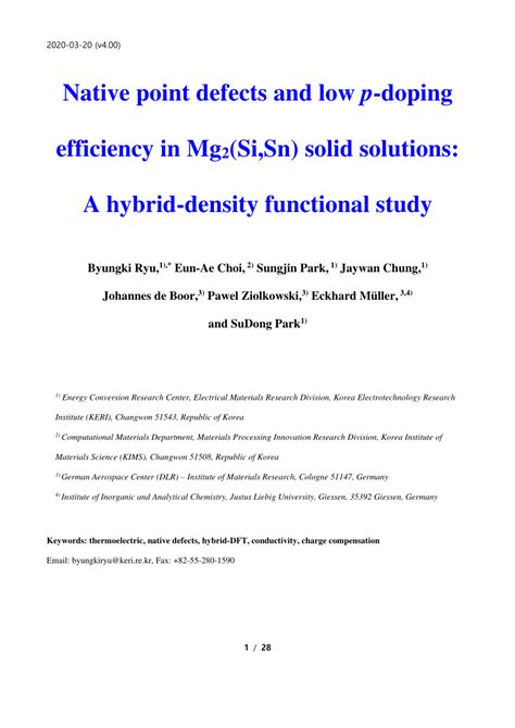 PDF Native Point Defects And Low P Doping Efficiency In Mg 2 Si