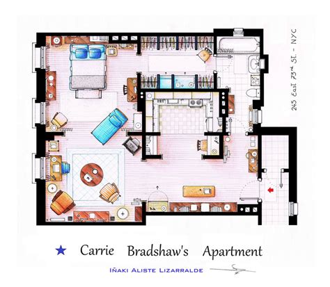 Sex And The City Carrie Bradshaw S Apartment Floor Plan By Inaki Aliste Lizarralde Archipanic