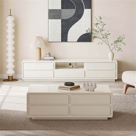 Modern Minimalist Beige TV Stand with Drawers – CharmyDecor