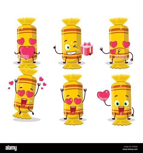 Yellow Long Candy Package Cartoon Character With Love Cute Emoticon