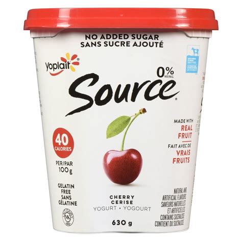 Source Yogourt sans sucre ajouté cerise 0 M G 630g Plaisirs laitiers