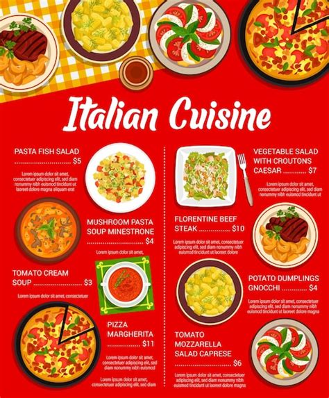 Plantilla de menú de comidas de restaurante de cocina italiana Vector