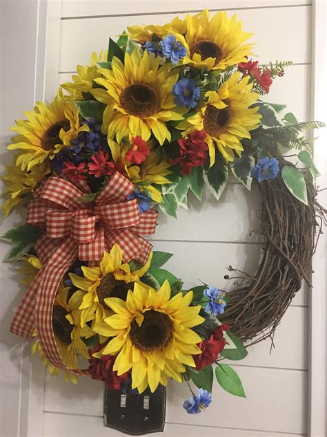 Front Door Wreath Sunflowers Summer Wreath For Front Door Custom Door