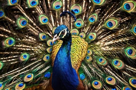 Premium Photo Majestic Peacock Displaying Vibrant Feathers