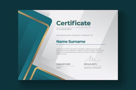 Premium Vector Elegant Geometric Teal Green Gold Certificate Template