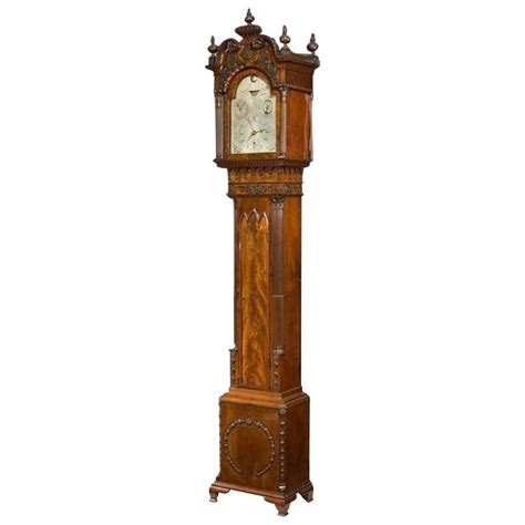 Vintage Herschede 9 Tube Carved Mahogany Long Case Clock 20th Century