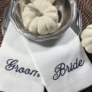 Bride And Groom Wedding Embroidered Cloth Napkins Set Of Wedding