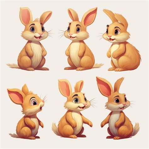 Premium Ai Image Cartoon Rabbit Character Set With Various Poses And