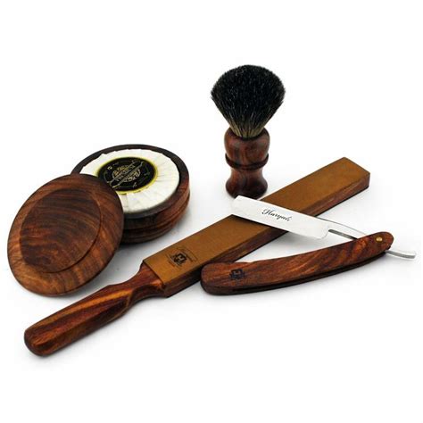 Classic Old Wood Cut Throat Straight Razor Shaving Gift Set Soap Badger