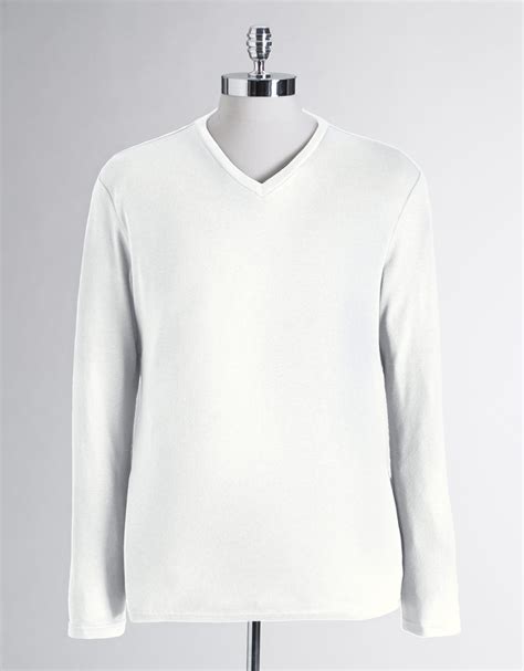 Calvin Klein V Neck Ribbed Long Sleeved T Shirt In White For Men Lyst