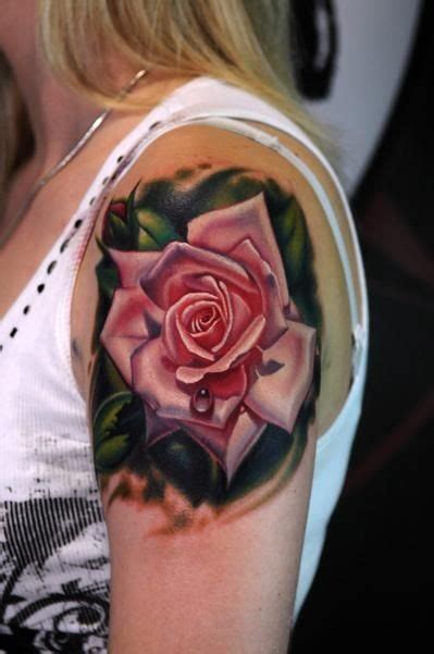 Realistic Colorful Rose With Dew Drop Tattoo Tattooimages Biz