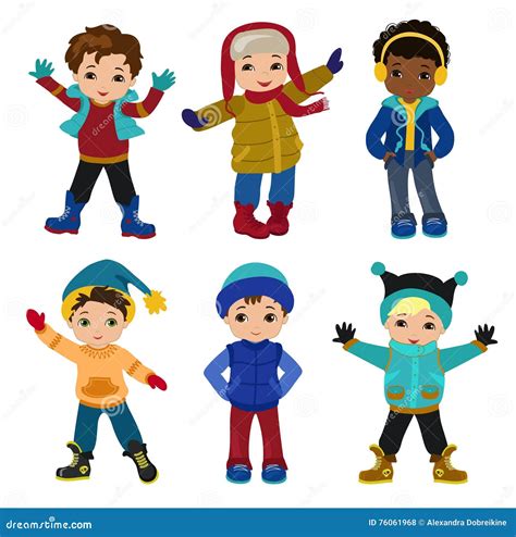 Set Of Characters Funny Boys In Winter Stock Vector Illustration Of