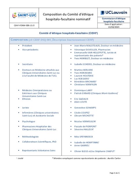 Remplissable En Ligne Composition Du Comit Dthique Hospitalo Facultaire