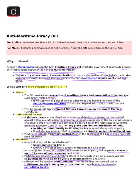 Anti Maritime Piracy Bill Pdf Piracy Exclusive Economic Zone