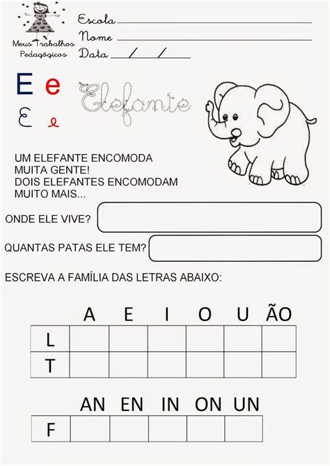 Atividades De Leitura Letra E Um Elefante Incomoda Muita Gente