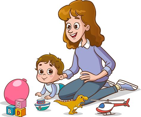 Mother and son playing with toys. Vector illustration of a mother and ...