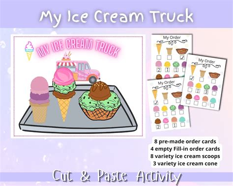 My Ice Cream Truck Cut And Paste Ice Cream Cone Scoops Pretend Play Montessori Homeschool Busy