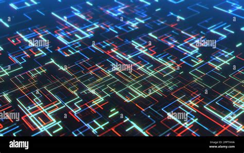 Abstract Futuristic Circuit Graphic Animation Background. Digital grid ...