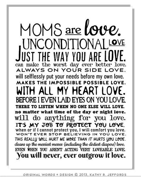 Moms And Mums Are Love Typographic Print Sentimental Mothers Day Or